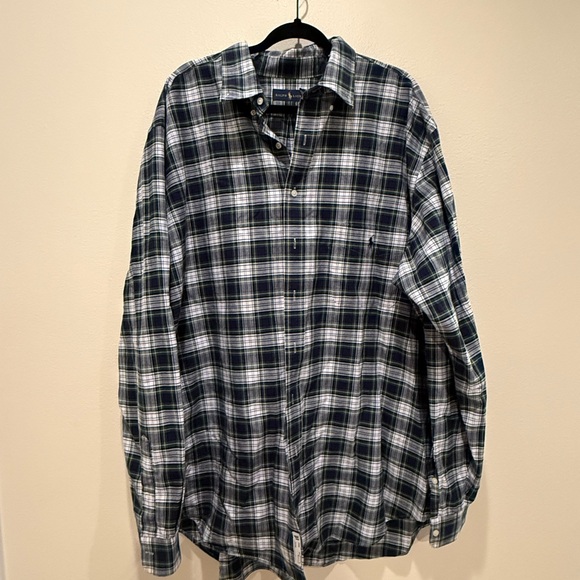 Ralph Lauren Navy and Green Plaid Shirt - Picture 1 of 4